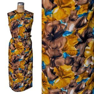 Vintage 60s BJs Hawaiian Tie Waist Yellow Dress